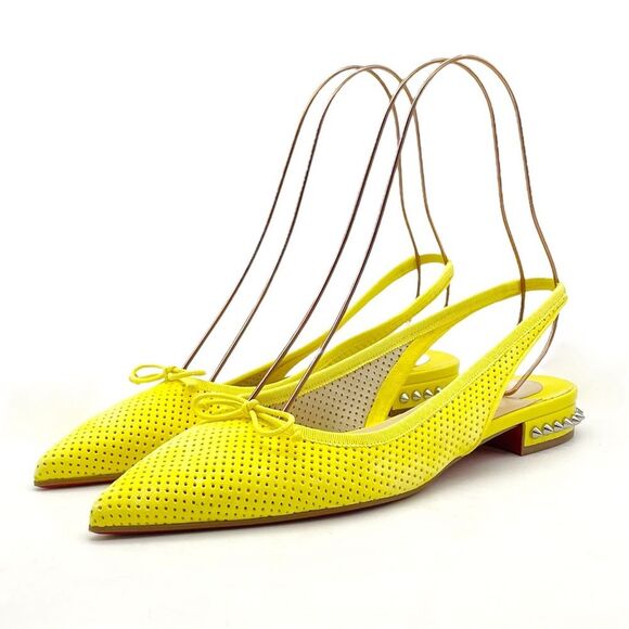 Christian Louboutin Citron Perforated Suede Spiked Hall Slingback Flats Size 40 - Picture 6 of 16